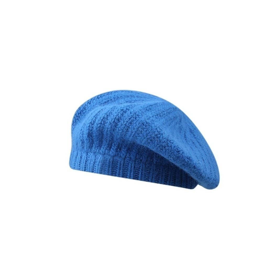 

Теплый мохеровый берет однотонная шляпа художника модная вязаная шапка бини женская синий