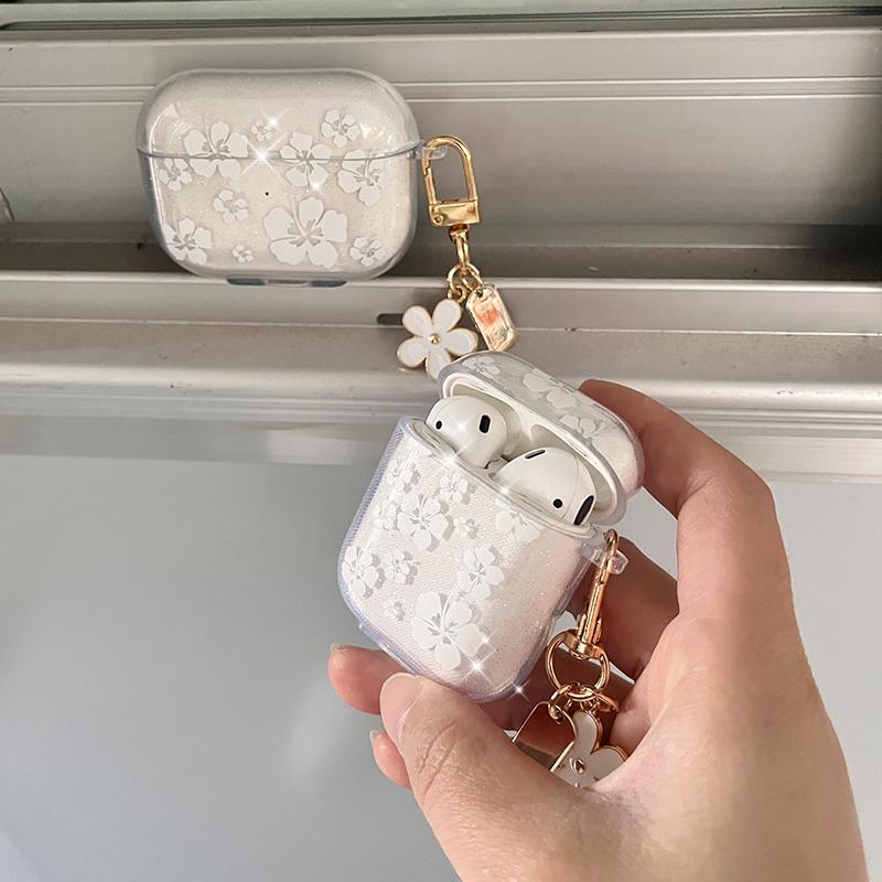 Fashion Soft Silicone Cover For AirPods 3 pro2rd Cute Clear White Flower Pendant Earphone Case For Apple AirPod Pro 2 Headphone