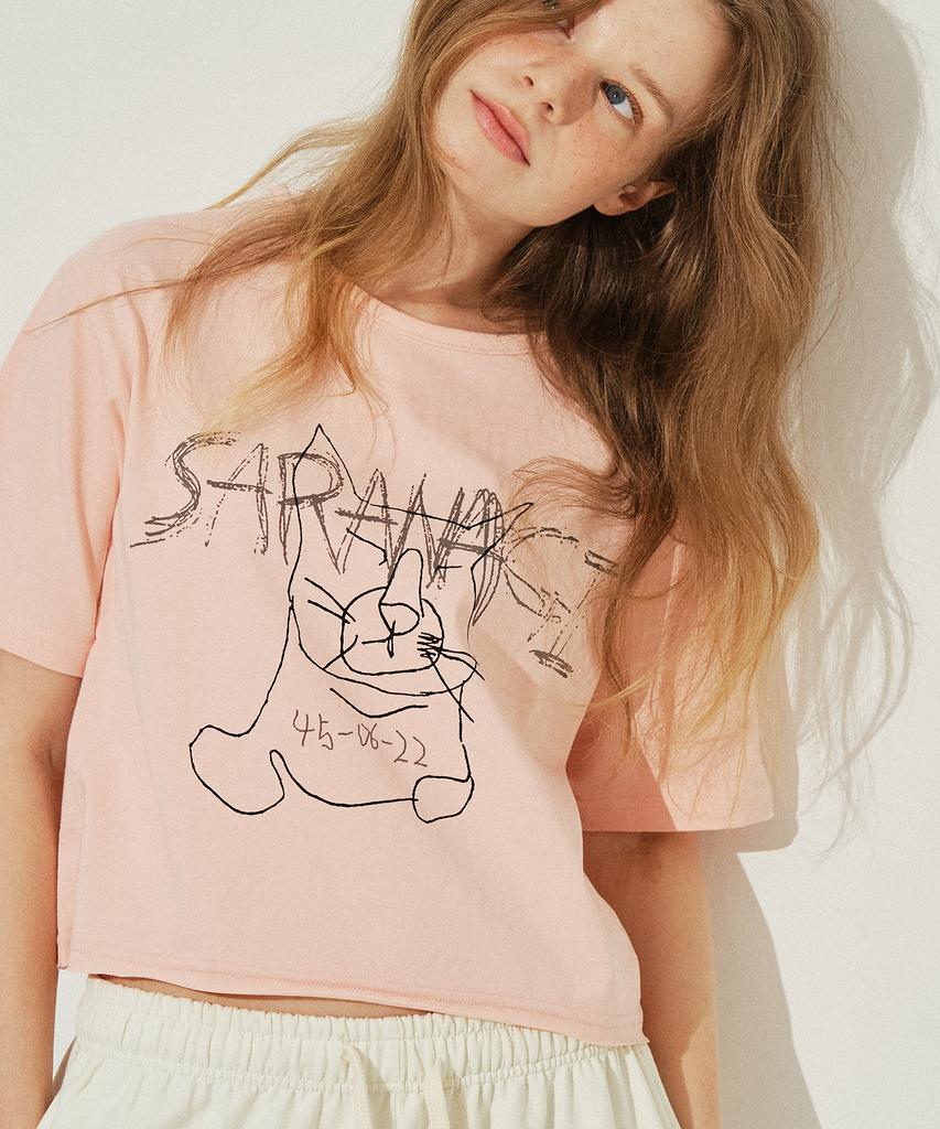 SARANAGI Se0525-Crop T-Shirt(Pink)