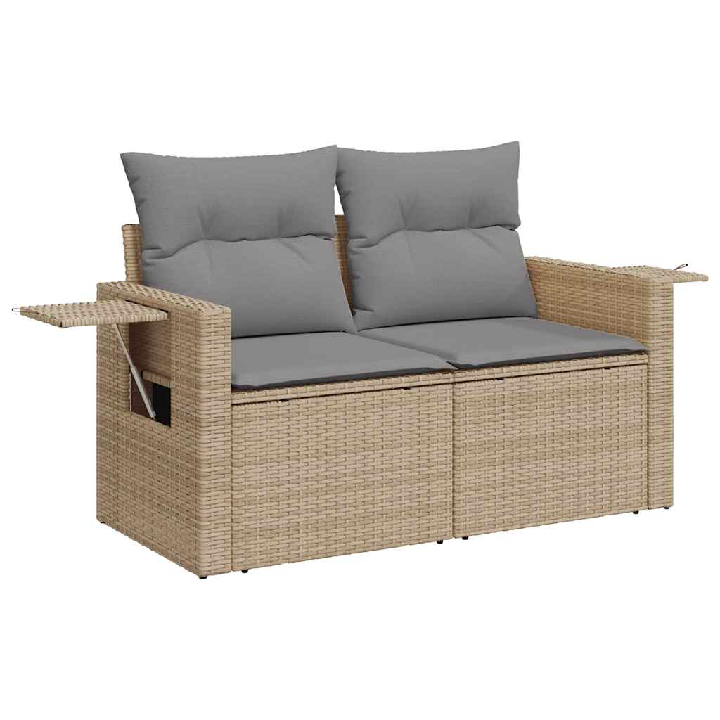 9 Piece Beige Garden Sofa Set with Cushions Poly Rattan