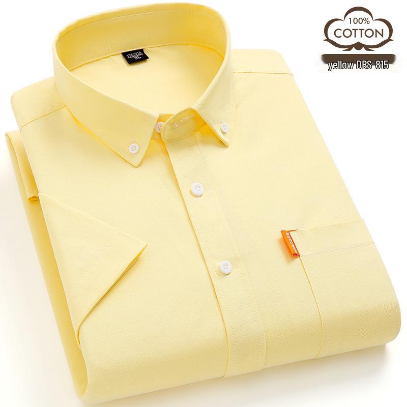 

Men s Summer Loose Fit Cotton Oxford Short Sleeve Casual Shirt M жёлтый