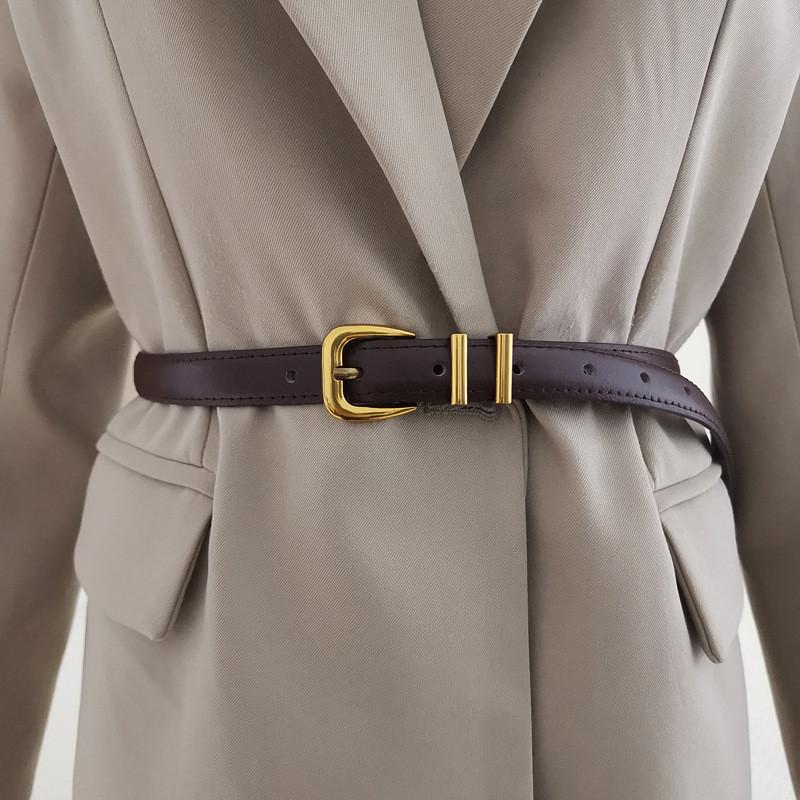 Handcrafted Real Leather Slim Waist Belt With Alloy Pin Buckle For Daily Style