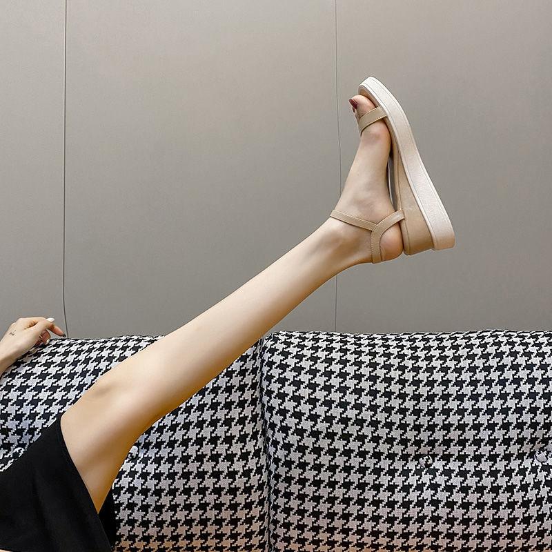 

Sandals women s summer platform year new versatile fashion one-word strap high heels soft-soled wedge heels 34 [Standard code]