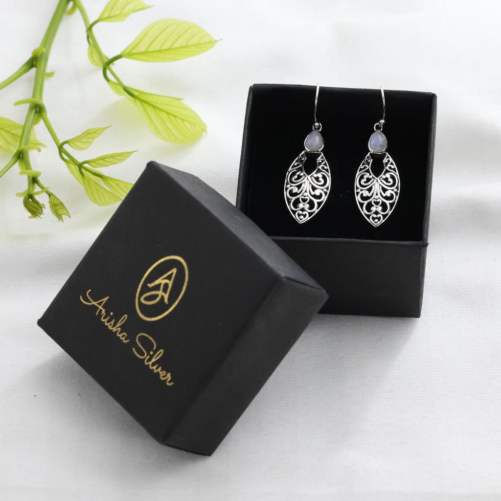 Natürlicher Mondstein Silberohrring, Juni Geburtssteinohrring, 925 Sterlingsilber handgefertigter Schmuck, Silber Hängeohrring, Geschenk für sie