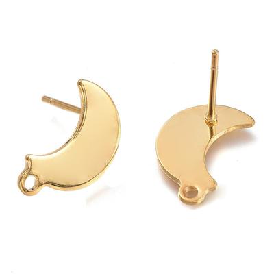 10pcs Gold Color Stainless Steel Moon Star Ear Studs for Earrings Jewelry Making DIY Hole Dangle Charm Earrings Base Accessories