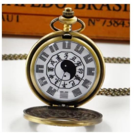Vintage Retro Black White Bronze Chinese Yin Yang Quartz Unisex Men Women Pocket Watch Quartz Necklace Pendant Clock Chain Classic Dial Jewelry Gift