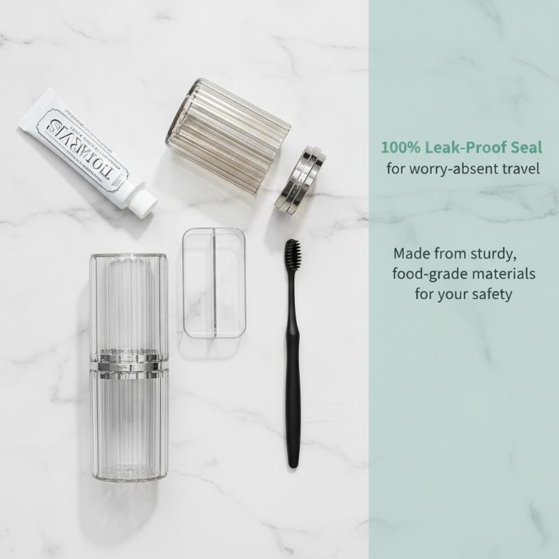 Travel Toothbrush Organizer Portable Toothbrush Organizer With Cover Toothbrush Cup Transparent Stripes Toothbrush Organizer