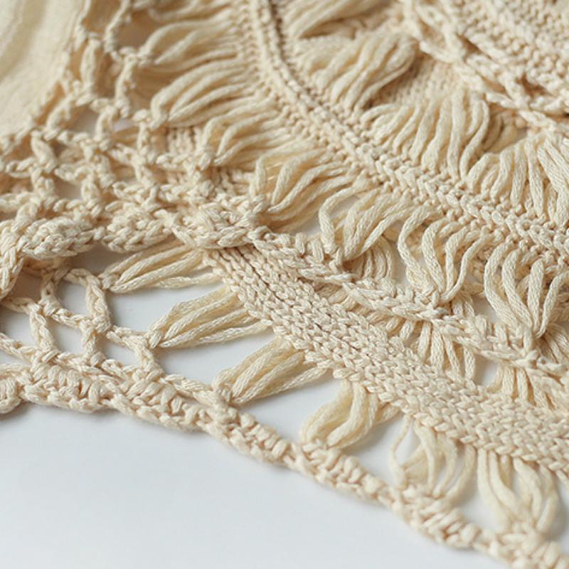 Sexy Pullover Hand Hook Hollow Half Round Knit Sweater Beach Cover-up Summer Women's Seven Sleeve Spa Shirt