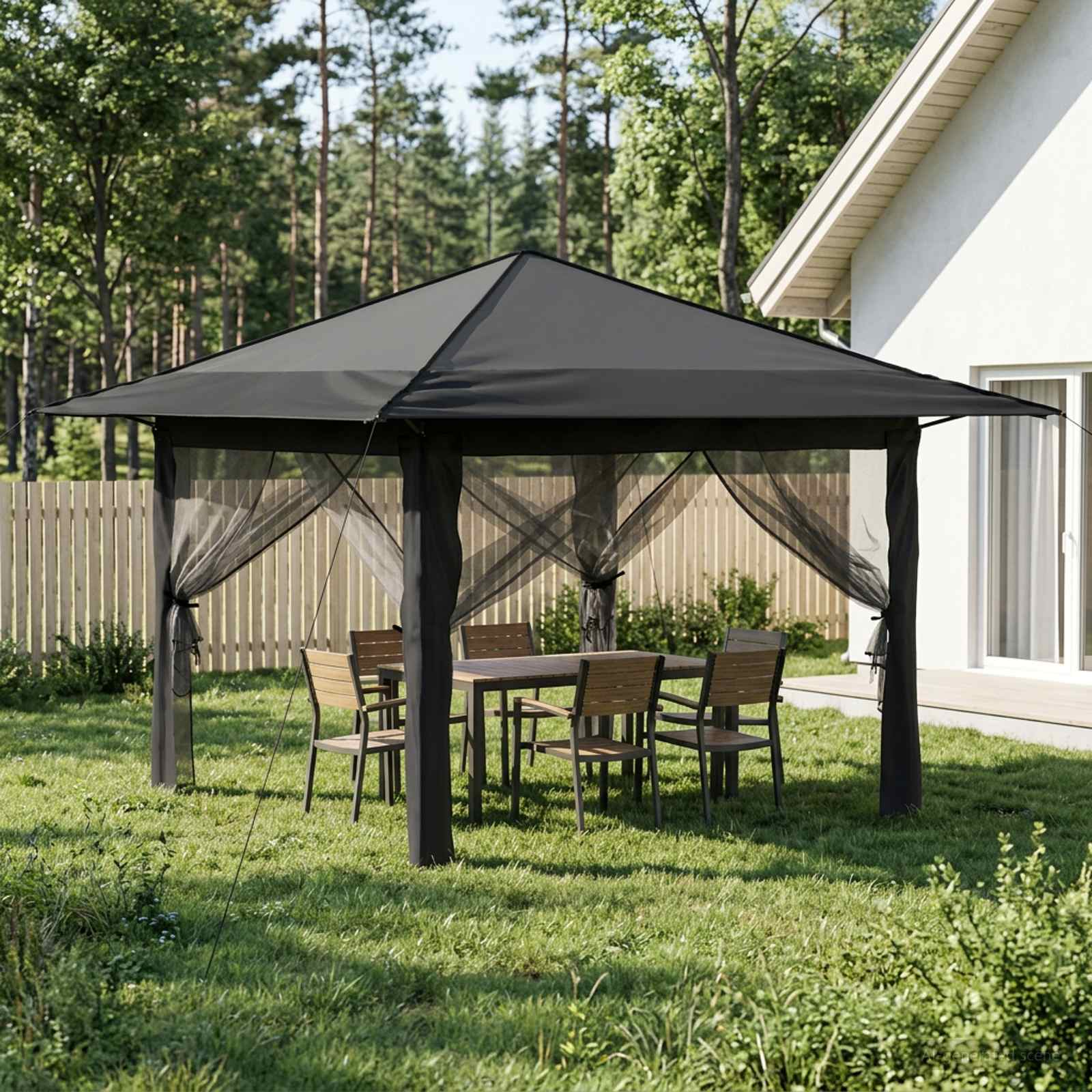 Pavillon mit 4 Seitenwänden 3,3 x 3,3 m Hellgrau und Anthrazit