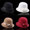 Vintage Silky Flower Hat Winter Warm Dome Hat Women Wool Cloche Hat Headwear