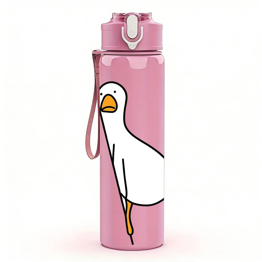 1PC Simple Line White Goose 750ml Color Plastic Sports Water Bottle Leakproof Flip Straw Lid Suitable for Sports Office Home Use
