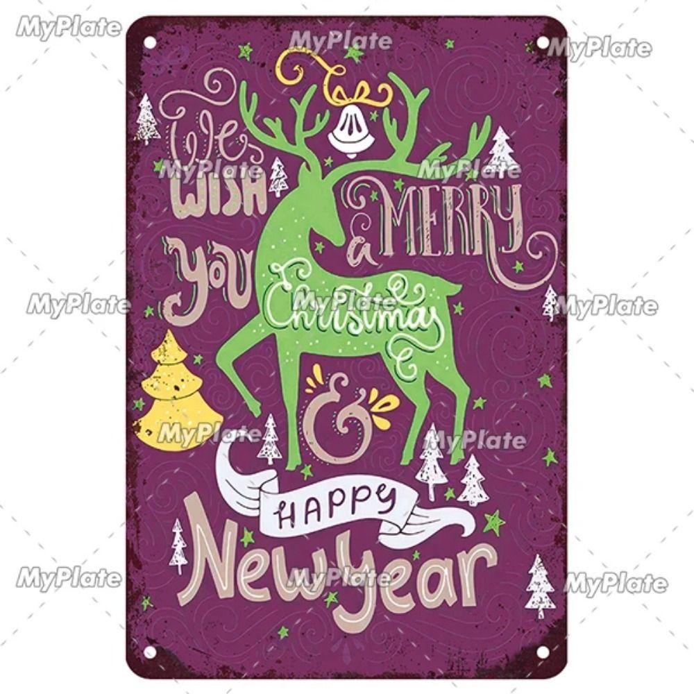 Vintage Christmas Metal Tin Sign Home Festive Wall Decor