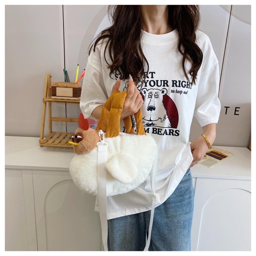 Chickens Shape Bag Zipper Handbag Purse for Girl Soft Plush Fashion Handbags Cute Hen Shape Plush Bag Shoulder Bags New