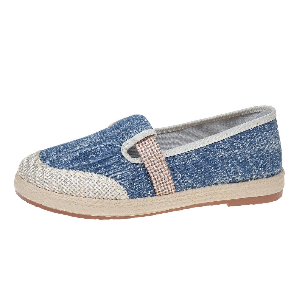 New Round Toe Comfortable Casual Women's Shoes Spring Autumn Elegant Breathable Shallow Mouth Blue Canvas Flat Shoes