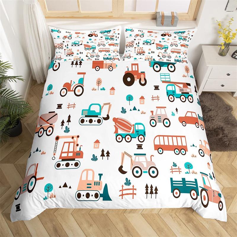 Kinder Graafmachine Dekbedovertrek Set Twin Jongens Apparatuur Vrachtwagens King Beddengoed Set Microvezel Bouwplaats Voertuig Auto Dekbedovertrek