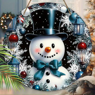 Wooden Christmas Sign with Top Hat Snowman Pattern, Cute Winter Wonderland Round Sign for Front Door Wall Hanging Decor, Ideal Christmas Gift