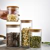 Wood Lid Glass Airtight Canister Food Container Tea Coffee Beans Kitchen Storage Bottles Jar Sealed Grounds Candy Jars Organizer