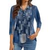 Camicia Casual da Donna con Collo a Revers, Manica Corta 3/4, Stampa, Top da Donna con Bottoni