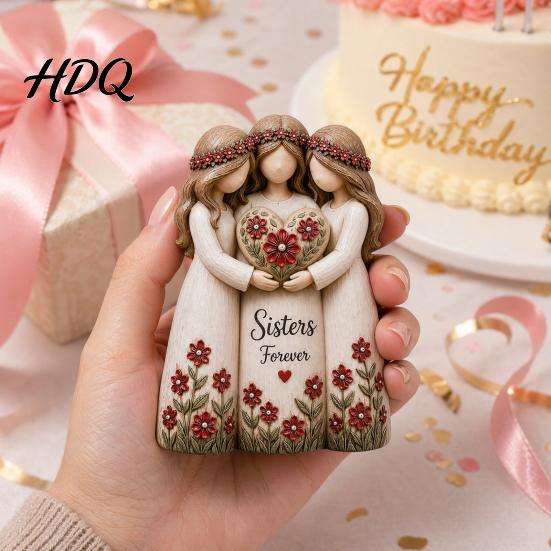 Best Friend Statue Sisterhood Statue Sisters Forever Handcrafted Resin Sculpture with 2 Sister Bond Decoration 3 4 Figurines Friendship Gifts for
