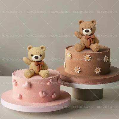 1 Peça Urso Marrom Fofo Estereoscópico 3D com Laço Boneco Topper de Bolo para Aniversário Dia dos Namorados Festa de Casamento Decoração de Bolo DIY