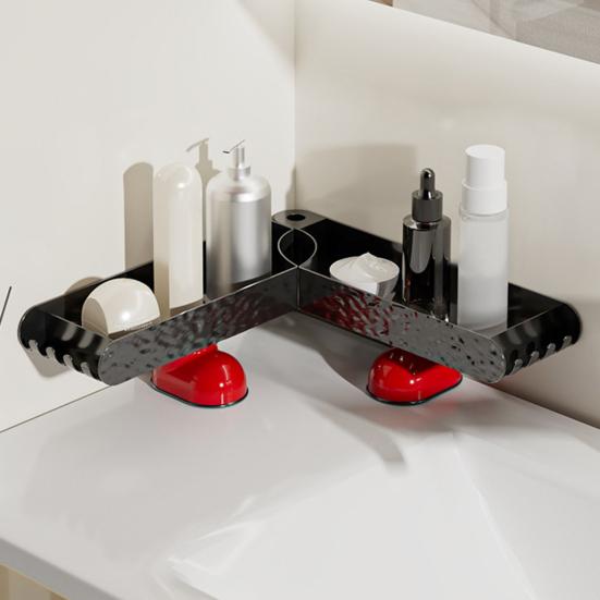 Countertop Storage Rack, No-Drill L-Shaped Corner Shelf, Drainable Moisture-Proof Bathroom Organizer, Space-Saving Shelf for Kitchen Bathroom