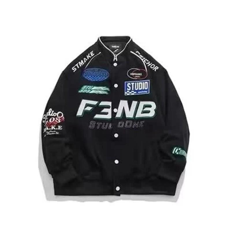 Womens High Street Biker Jacket Style Embroidered Baseball Coat