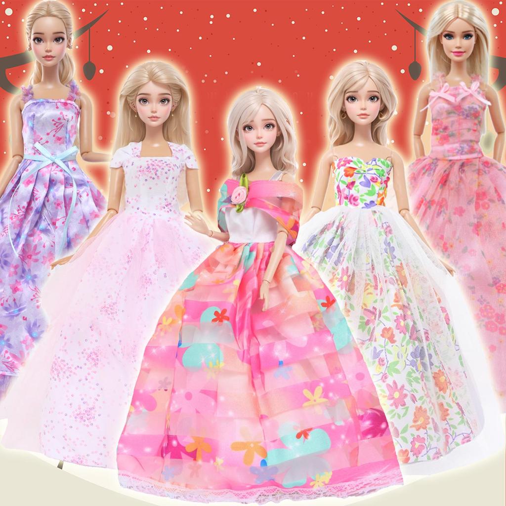 5 Pcs 11.5'' Doll Dress Spring Floral Flower Gown Wedding Lace Pink White Clothes 30cm Girl Doll Accessories Toy Gift
