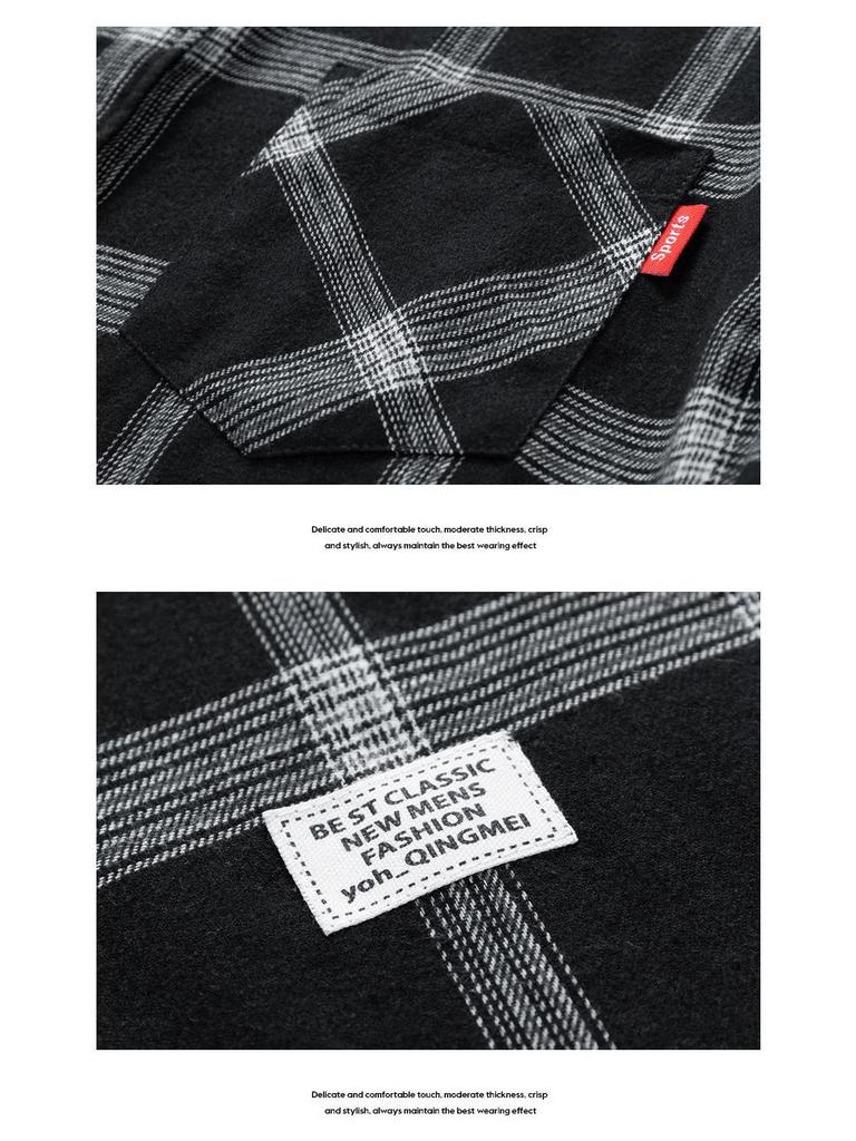 Men's Long-Sleeve Plaid Shirt, Loose Fit, Harajuku Style, Perfect for Spring and Autumn.