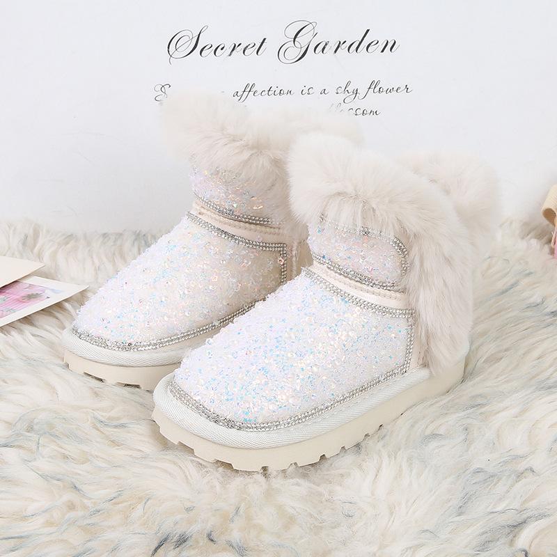 

Clearance Winter Girls Snow Boots, Fleece-Lined and Thickened, Children s Shoes for Autumn and Winter, Warm and Non-Slip Princess Cotton Boots for 26 бежевый