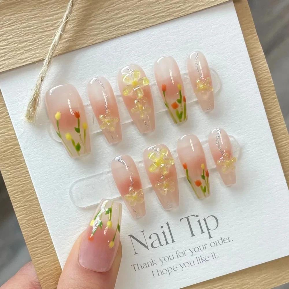 Cute Short Handmade Press On Nails Korean Reusable Full Cover Acrylic Nail Tips For Girls Fashion Design