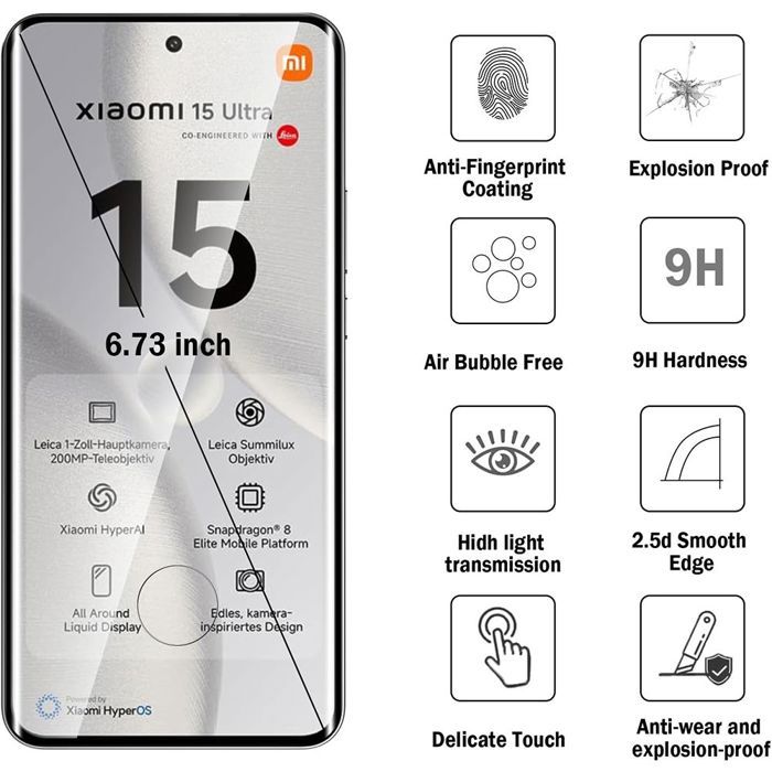Protection Film - Xiaomi - 15 Ultra - 9H Tempered Glass - Shockproof - Scratch-resistant