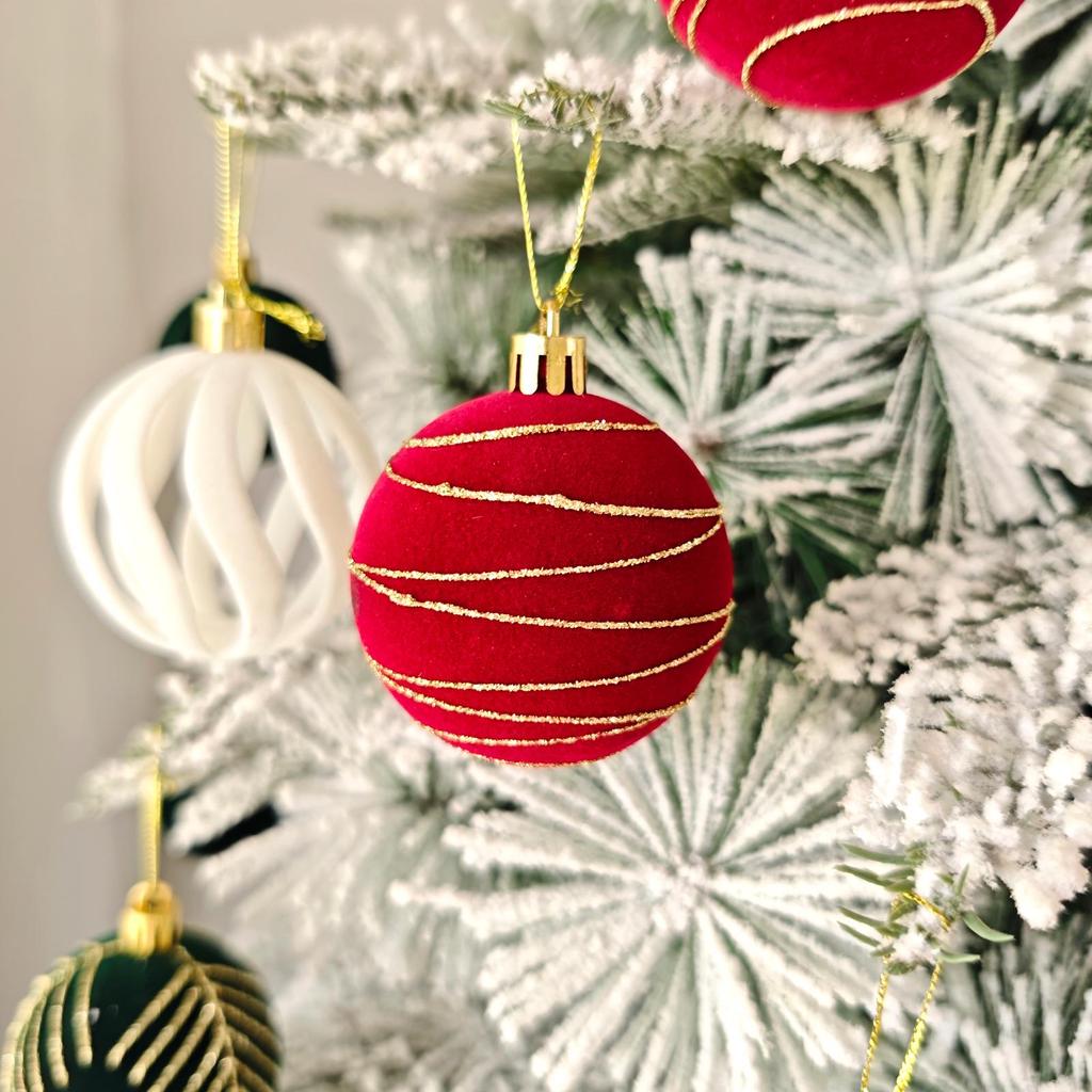 Velvet Flocked 6cm Plush Fabric Christmas Tree Ornaments, Set of 30 Pendants
