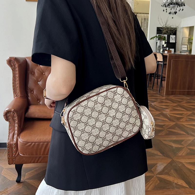 Vintage Trend Quadratische Umhängetasche mit kleinem Beutelmuster PU-Leder Damen Schultertasche