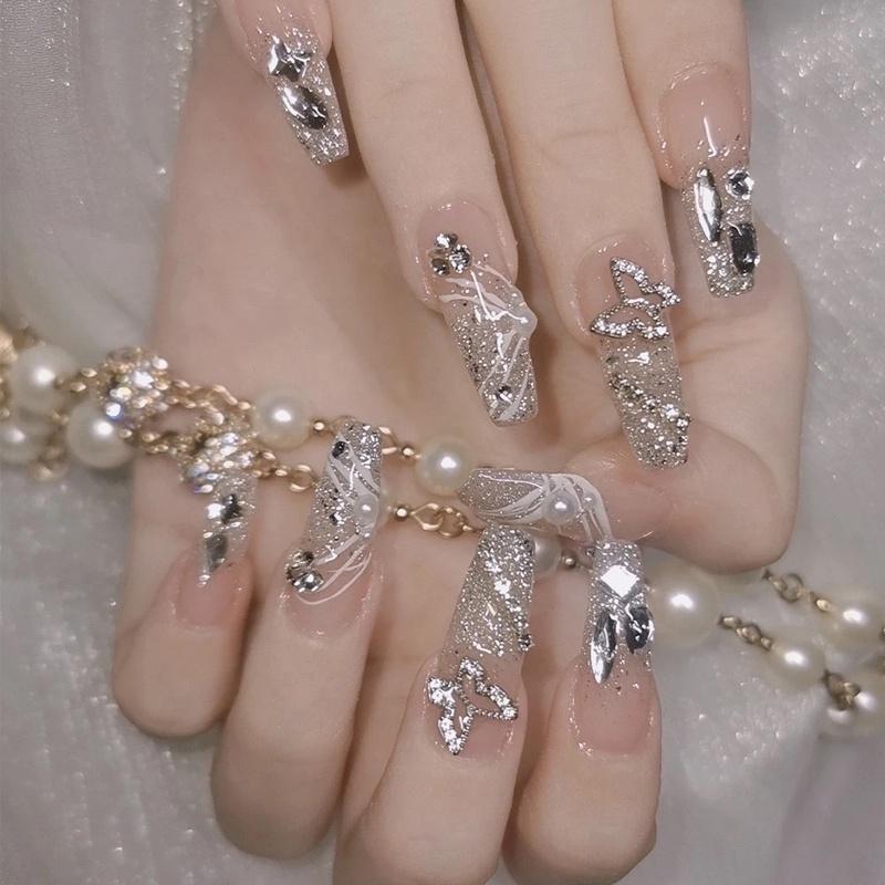 Xs To L Sizes Available Removable Handmade Butterfly Sparkling Rhinestone Nail Stickers