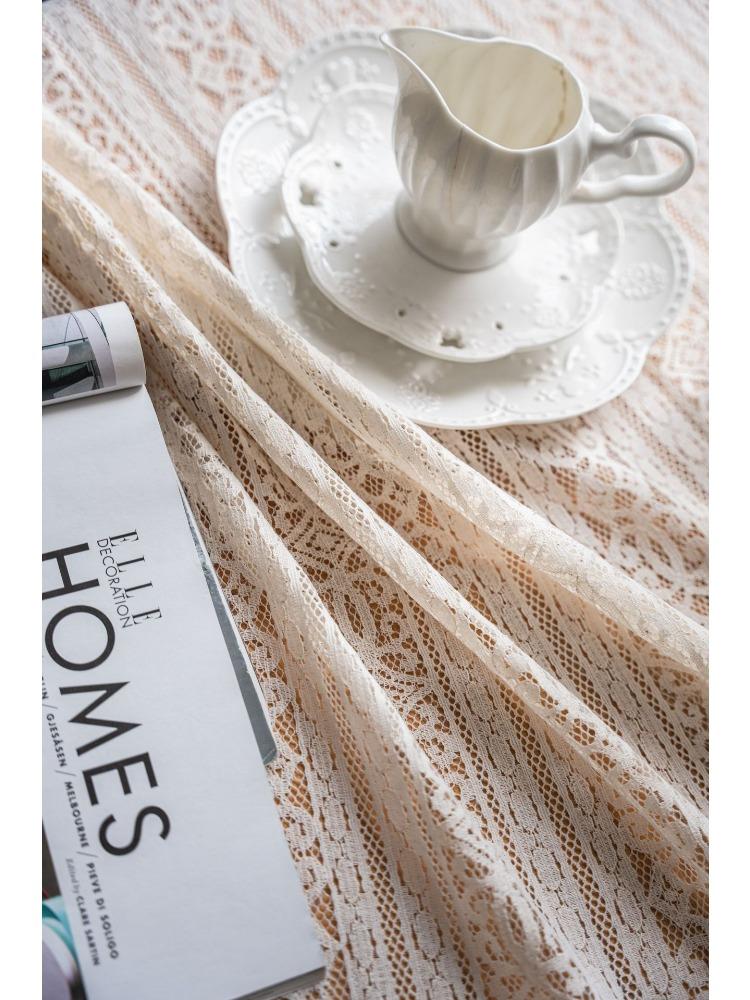 American Country Style Vintage Crochet Hollow Tablecloth, Rice White Crochet Plaid Pattern Decorative Tablecloth Suitable for Home Decoration, Picnic