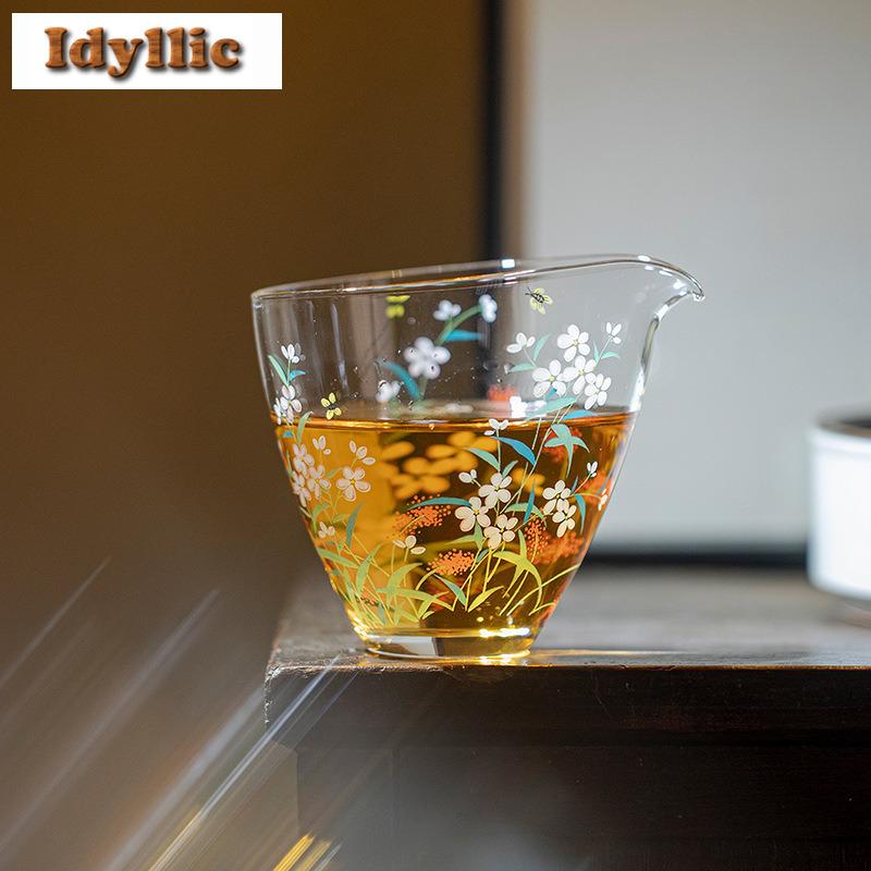 250ml Blühende Blume Wassertropfen Glas Teekanne Gießen Tee Cha Hai Spender Gerechtigkeitsbecher Puer Fair Becher Geschirr Zubehör