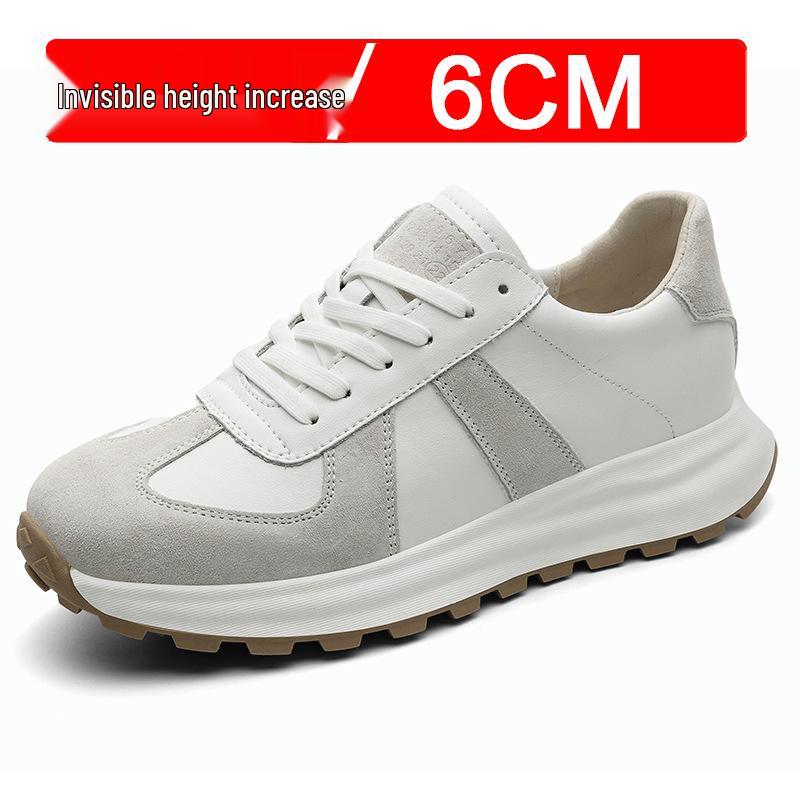 Men's White Breathable Thick-Soled Platform Sneakers - Discreet 8cm Height Boost Casual Dad Shoes