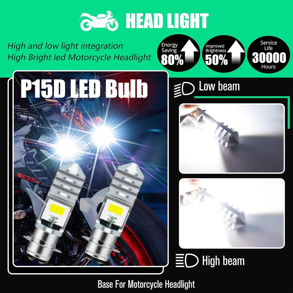 2Pcs 9-48V ATV LED Bulbs White,1800LM Hi-Lo Beam 4COBs H6M P15D LED Bulbs for or Motorcycle,Y amaha,ATVS Y FM350 450 400 660 700 Raptor.