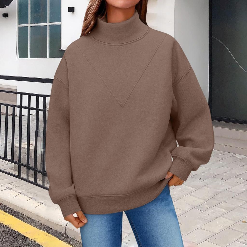 Casual Sweatshirts for Women Turtleneck Patchwork Long Sleeve Plain Pullover Thickened Warm Baggy Fall Winter Shirts