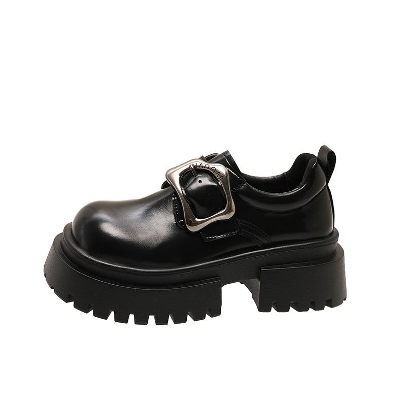 British Style Platform Heightening Loafers Women's 2025 Spring New Versatile Big Head Trend Fashion Metal Buckle Shoes