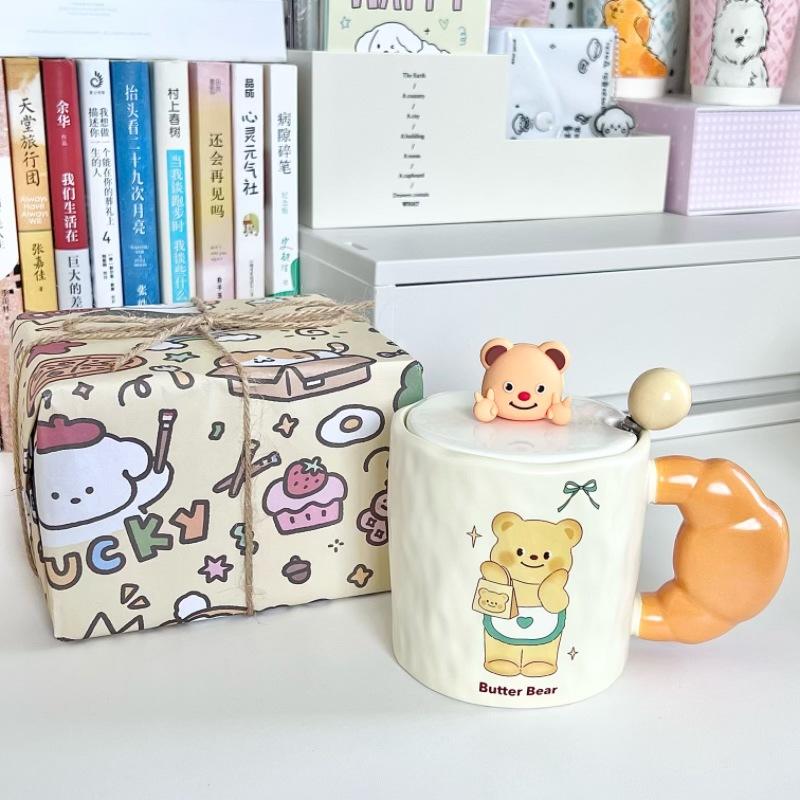 Cute Bier Butter Bear Ceramic Mug Girls High-value Drinking Cup Couple Birthday Gift Souvenir