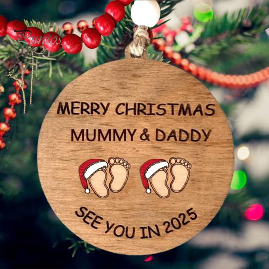 Weihnachtsschmuck „See You in 2025“ aus Holz, Baby-Fußabdruck-Dekoration, Weihnachtsbaum-Anhänger zum Aufhängen für neue Eltern
