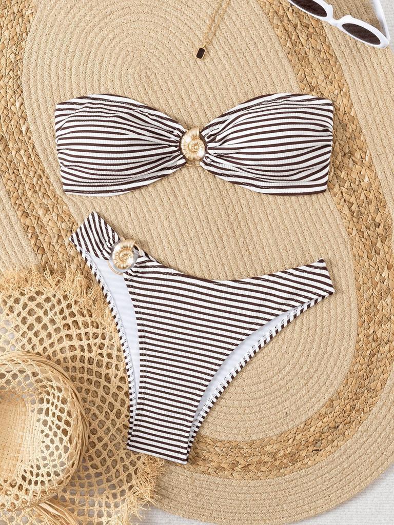 Ins Wind 1011 New European and American Sexy Bikini, Striped Flowers Small Fresh Tube Top Swimsuit Women