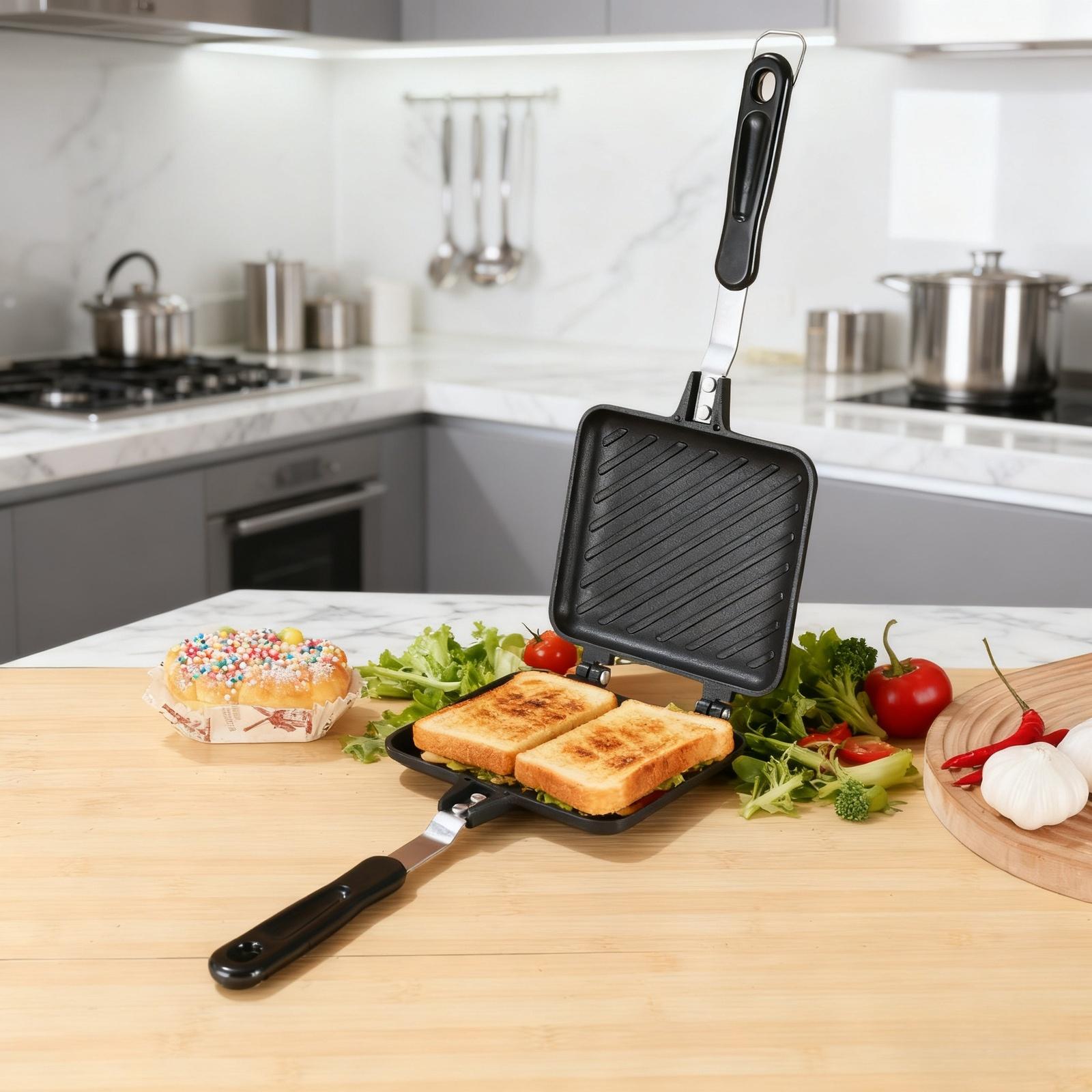 

Sandwich Baking Pan Mold Non-Stick Double-Sided Frying Pan Household Breakfast Egg Maker Sandwich Grill Pan one size чорний