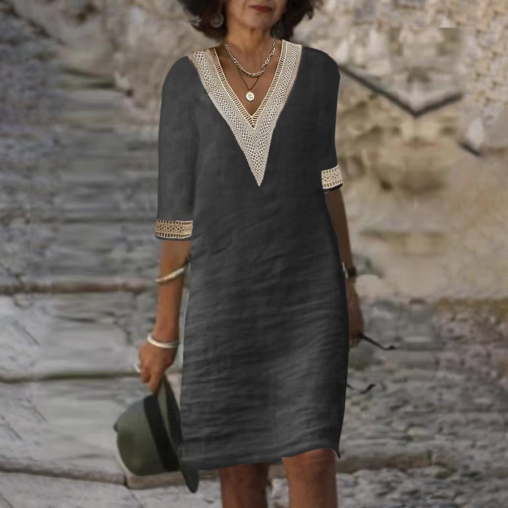 Ladies Lace Stitching V Neck Embroidered Embroidered Lace Tank Dress Summer Dress
