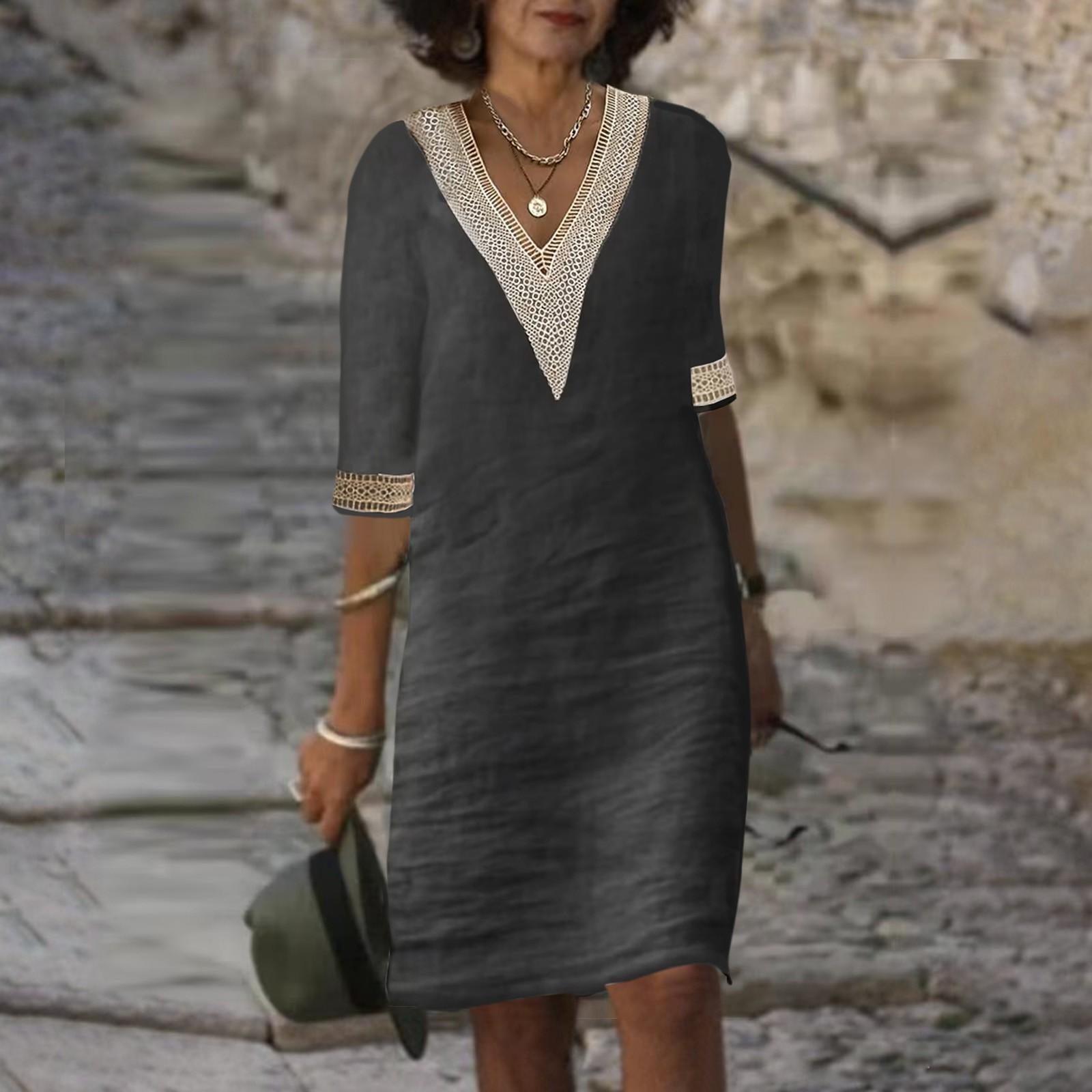 Ladies Lace Stitching V Neck Embroidered Exquisite Embroidered Lace Tank Dress Summer Dress L чёрный