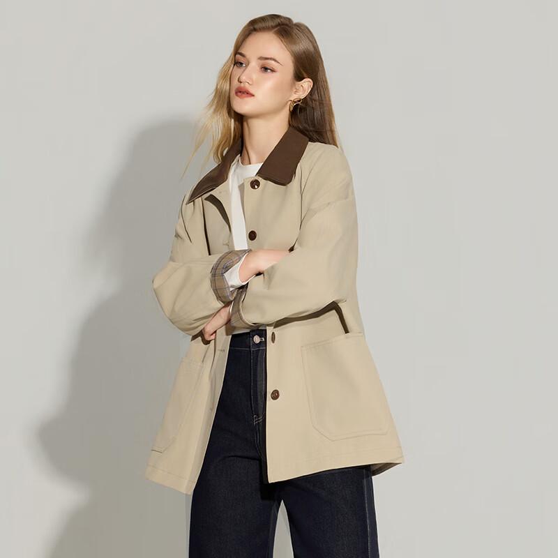 TaTu Women's Autumn/Winter Color-Block Loose Lapel Mid-Length Trench Coat