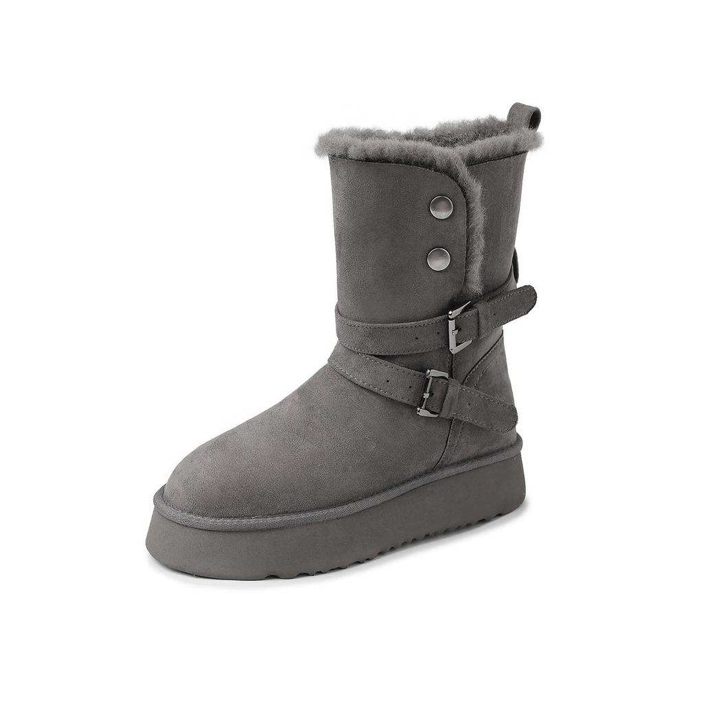 Grey thick-soled snow boots women's new round-headed short boots piled and thickened warm Northeast snow cotton