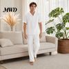 Casual Men Outfit 2Pcs/Set for Men, Lapel Short Sleeve Shirt And Elastic Waist Loose Ultra-thin Summer Suit Long Pants, Ultra-Thin Ice Silk Home Daily