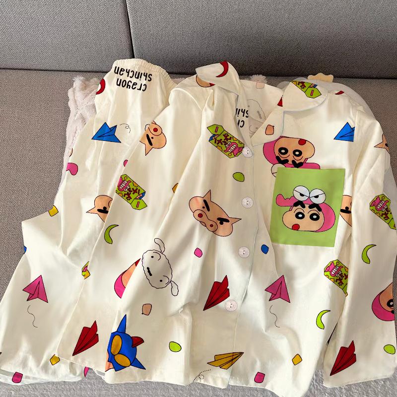 Japanese cartoon crayon Xiaoxin pajamas women's autumn long-sleeved suit high-value casual and comfortable loungewear